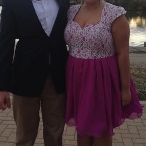 Plum and White Lace Homecoming Dress